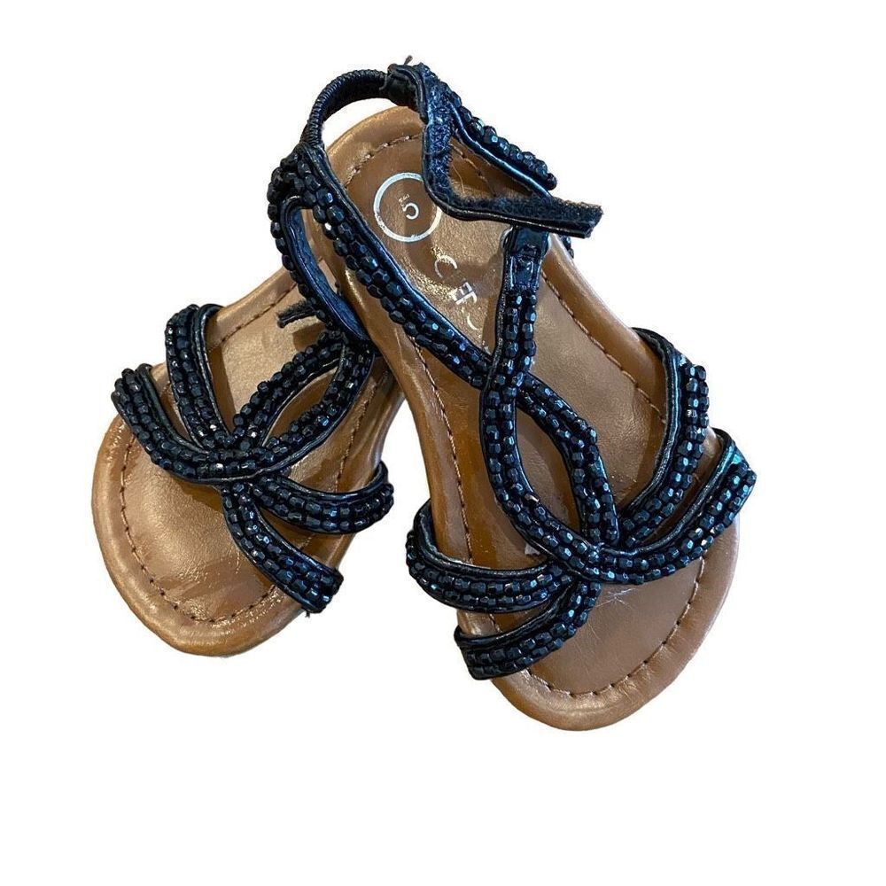 NEW Cherokee Black Jeweled Sandal Toddler Girl Size 5